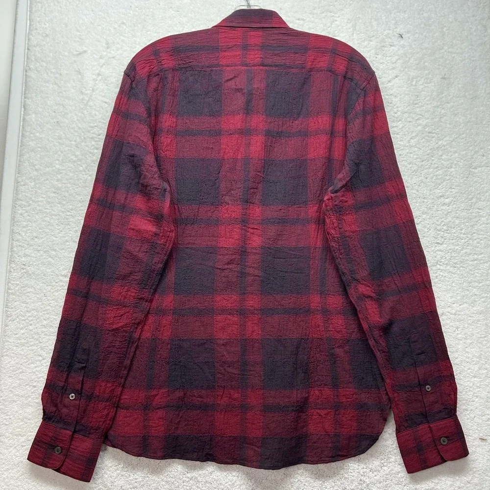 John Varvatos Mens Size M Red Seersucker Long Sleeve Button Up Cotton Shirt (T4)